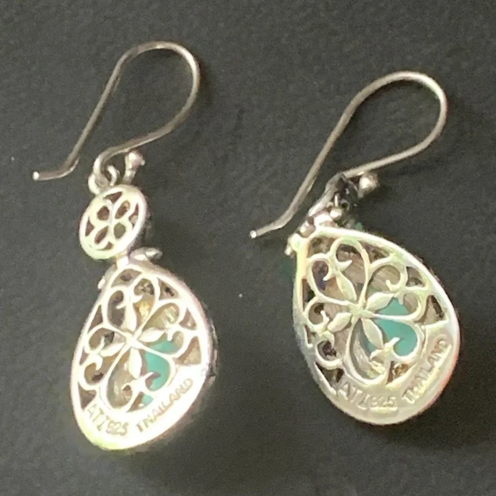 Turquoise 925 Sterling Silver Handmade Teardrop Earrings, - Picture 4 of 4